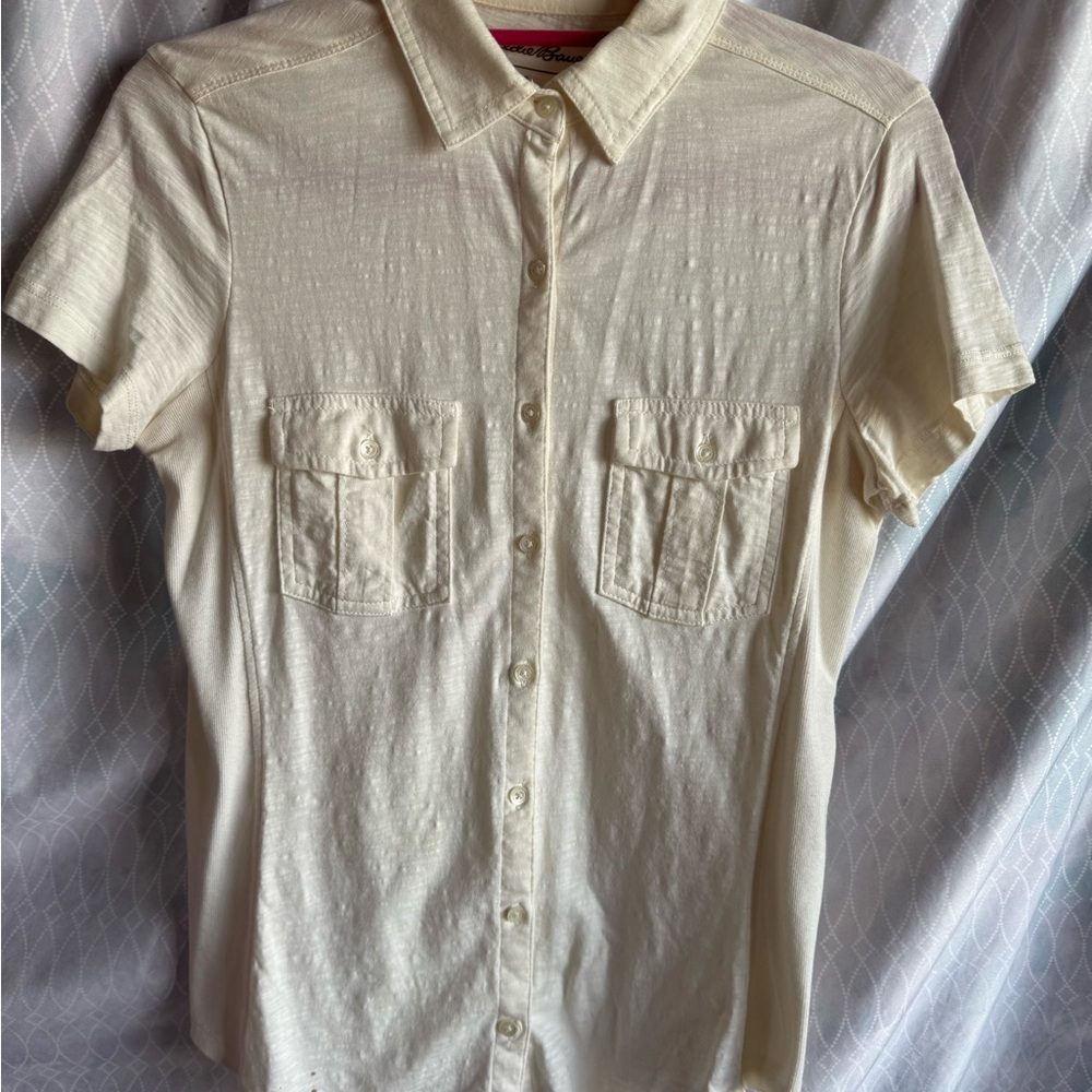 Eddie Bauer Men's Casual Cream Button Down Shirt